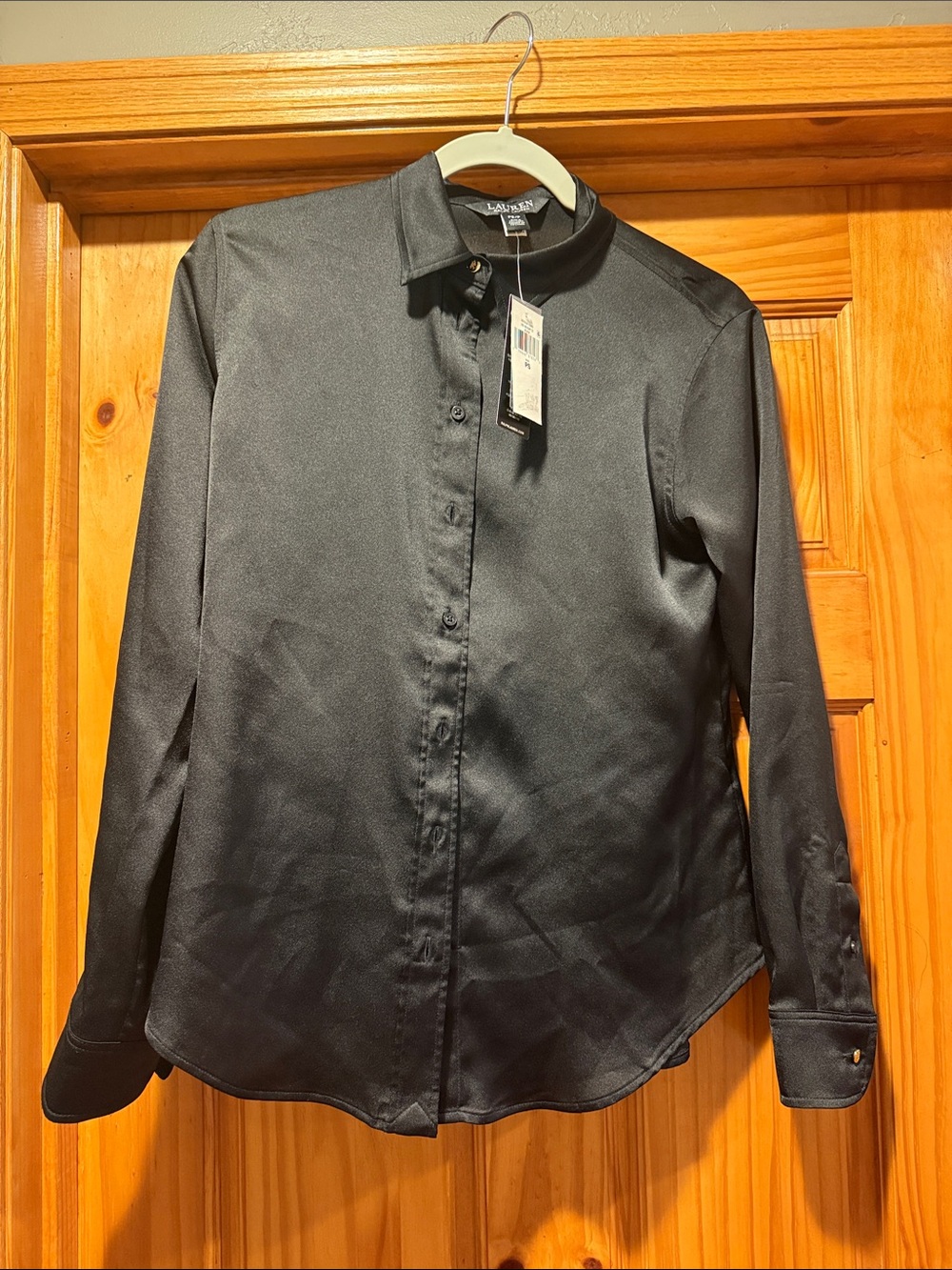 Lauren Ralph Lauren Black Satin Long-Sleeve Button-Down Shirt